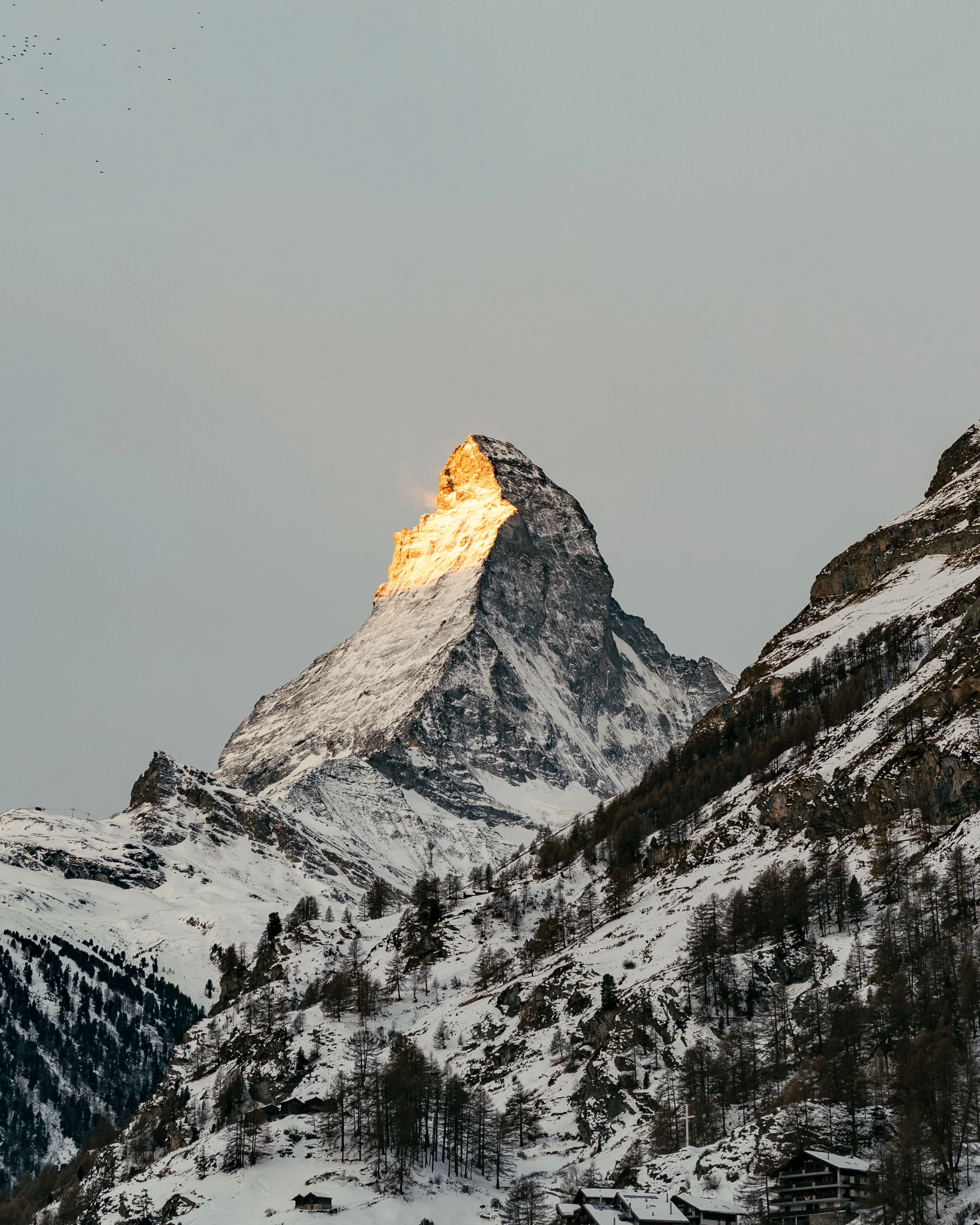 Appartements à Zermatt - Resort La Ginabelle Zermatt Montagne Matterhorn enneigée avec soleil au sommet et ciel clair