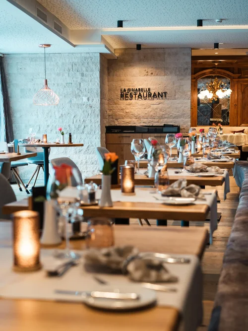 Set tables with decoration in the restaurant